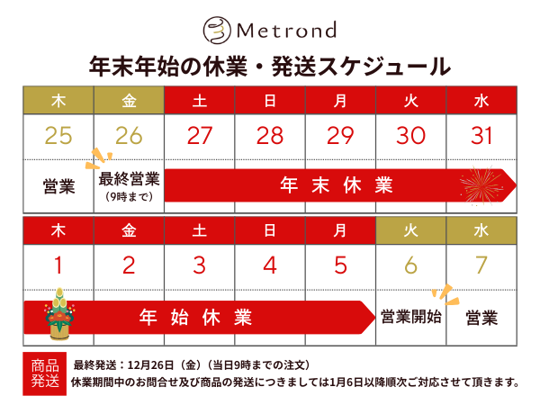 年末年始の配送スケジュール